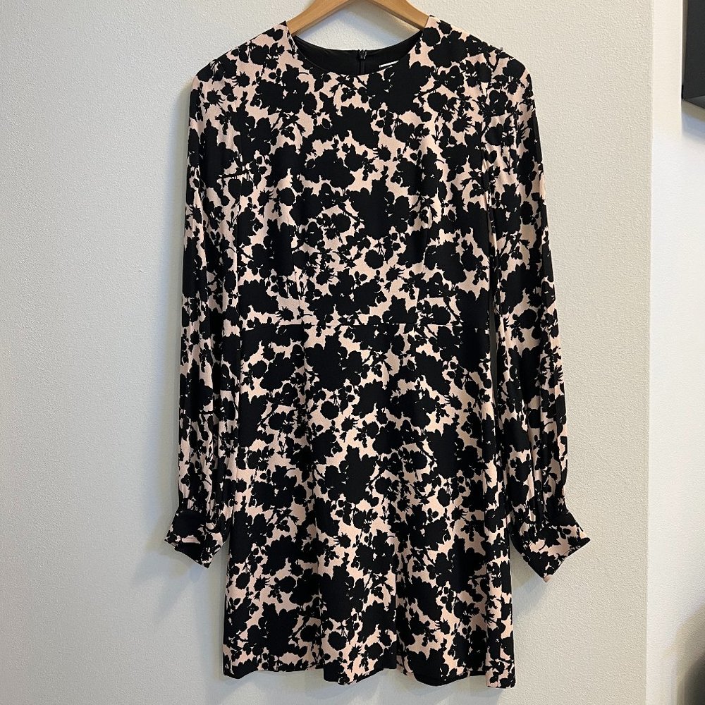 Sportmax by Max Mara Floral Mini Dress Black Blush Balloon Sleeve — US 4